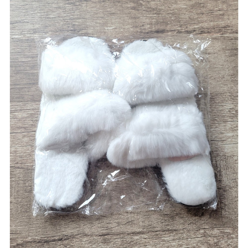 Fuzzy White Slippers with Porch-Friendly Rubber Sole
